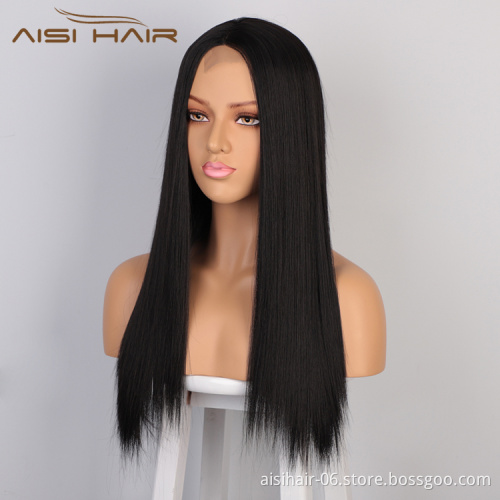 Aisi Hair Top Quality Vendor Cheap Wholesale Glueless Black Lace Frontal Synthetic Hair For Black Women Lace Front Wig
